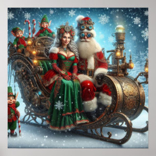 Steampunk Sled ~ Tomten med hustru och älvar Poster
