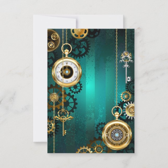 Steampunk-smycke Ur på en grön bakgrund Spara Datumet (Framsida)