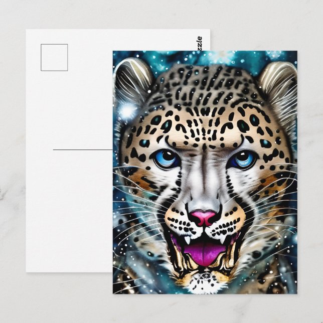 Steampunk Snö Leopard Vykort (Fram/baksida)