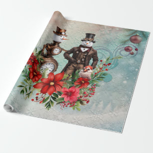 steampunk snögubbe och steampunk snökvinna presentpapper