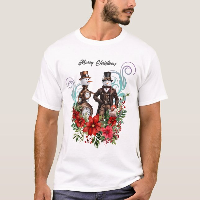 steampunk snögubbe och steampunk snökvinna t shirt (Framsida)