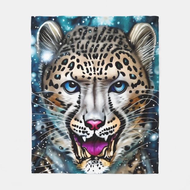 Steampunk Snöleopard  Fleecefilt (Framsidan)