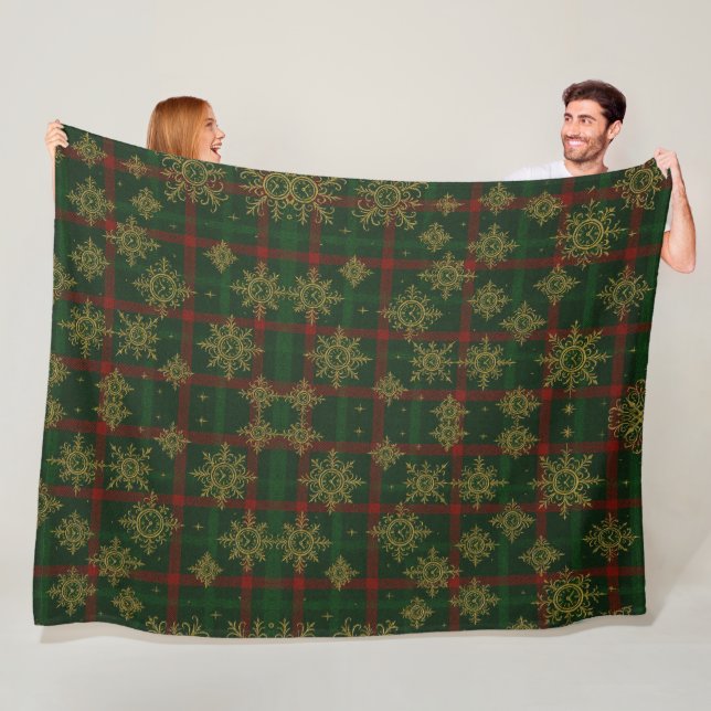 Steampunk Snowflake Red och Grönt Tartan Fleecefilt (På plats)