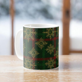 Steampunk Snowflake Red och Grönt Tartan Kaffemugg