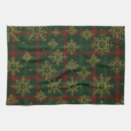 Steampunk Snowflake Red och Grönt Tartan Kökshandduk