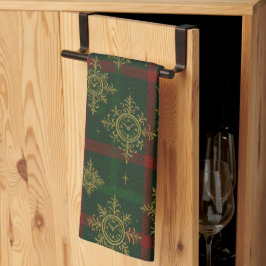 Steampunk Snowflake Red och Grönt Tartan Kökshandduk