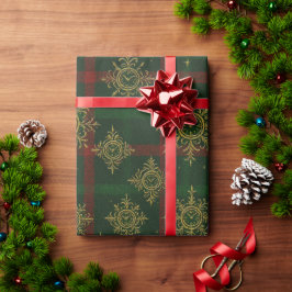 Steampunk Snowflake Red och Grönt Tartan Presentpapper