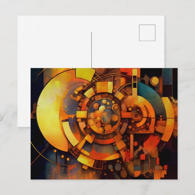 Steampunk Solar Mechanism Abstract Vykort (Fram/baksida)