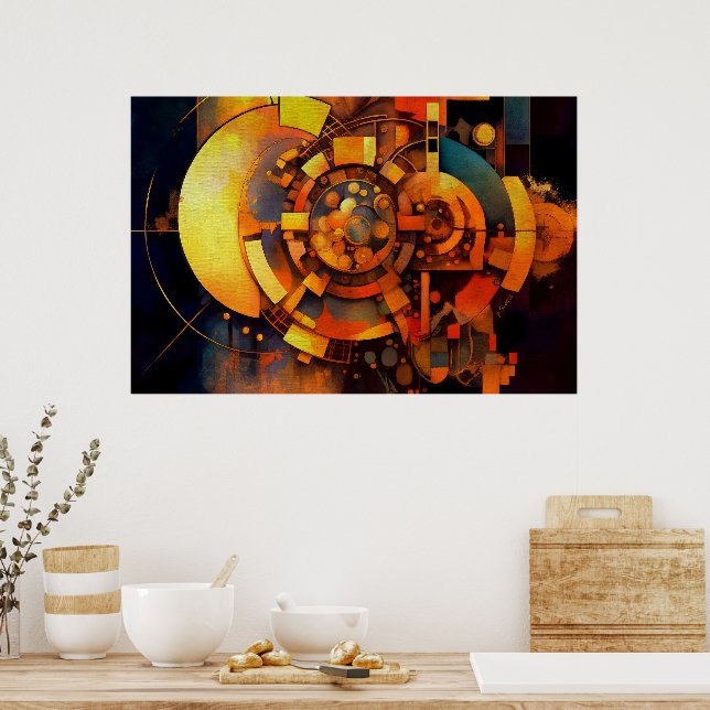 Steampunk Solmechanism Abstrakt Poster (Kök)