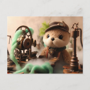 Steampunk Söt Utter Arbetar Med Maskiner Vykort