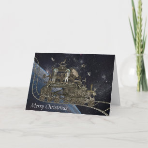 Steampunk Space Cat Tåg Helgkort