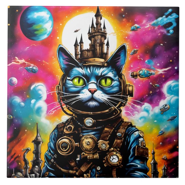 Steampunk Space Kat II Kakelplatta (Framsidan)