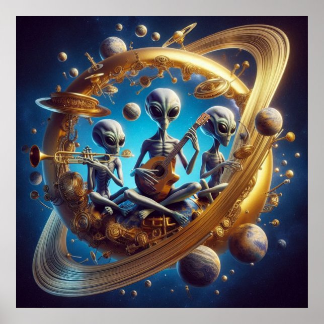 Steampunk Space Utomjordingars Trio Musical Instru Poster (Framsidan)