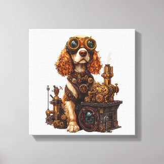 Steampunk Spaniel - Viktoriansk hund uppfinnare Canvastryck