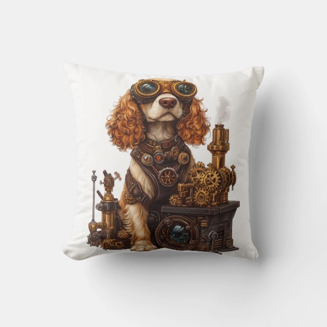 Steampunk Spaniel - Viktoriansk hund uppfinnare Kudde (Framsida)