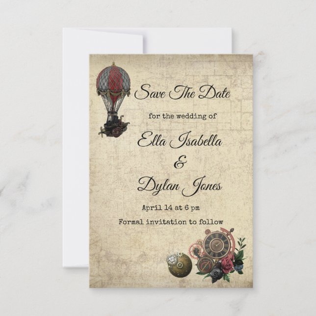 Steampunk Spara datum meddelande Inbjudningar (Framsida)