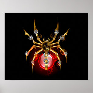 Steampunk spider on black poster