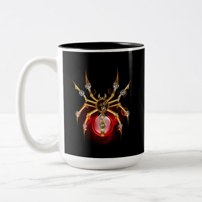 Steampunk spider on black Två-Tonad mugg (Vänster)