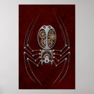 Steampunk Spider på Deep Red Poster
