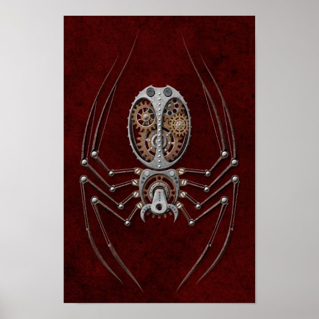 Steampunk Spider på Deep Red Poster (Framsidan)