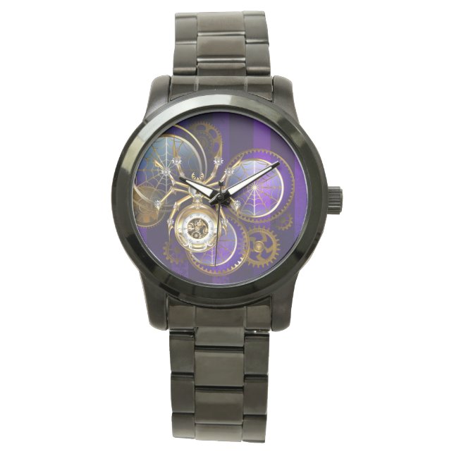Steampunk Spider på Lila Background Armbandsur (Framsida)
