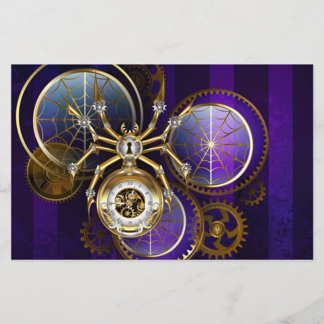 Steampunk Spider på Lila Background Brevpapper (Framsida)