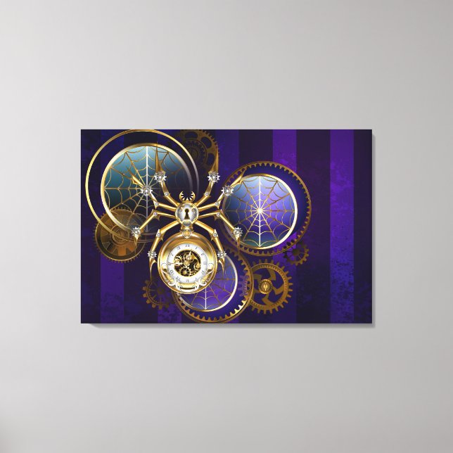 Steampunk Spider på Lila Background Canvastryck (Framsida)