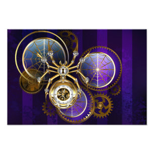 Steampunk Spider på Lila Background Fototryck