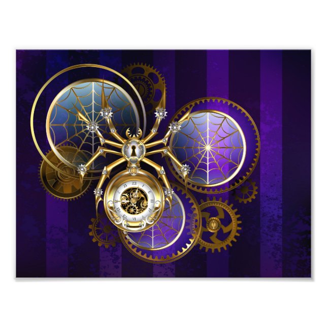 Steampunk Spider på Lila Background Fototryck (Framsidan)