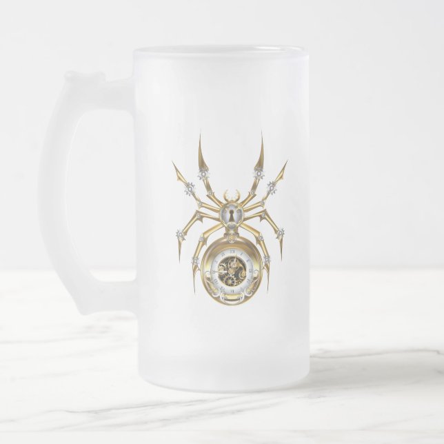 Steampunk Spider på Lila Background Frostat Ölglas (Vänster)