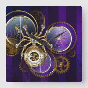 Steampunk Spider på Lila Background Fyrkantig Klocka