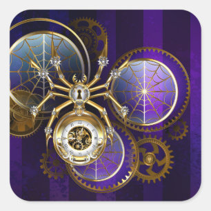 Steampunk Spider på Lila Background Fyrkantigt Klistermärke