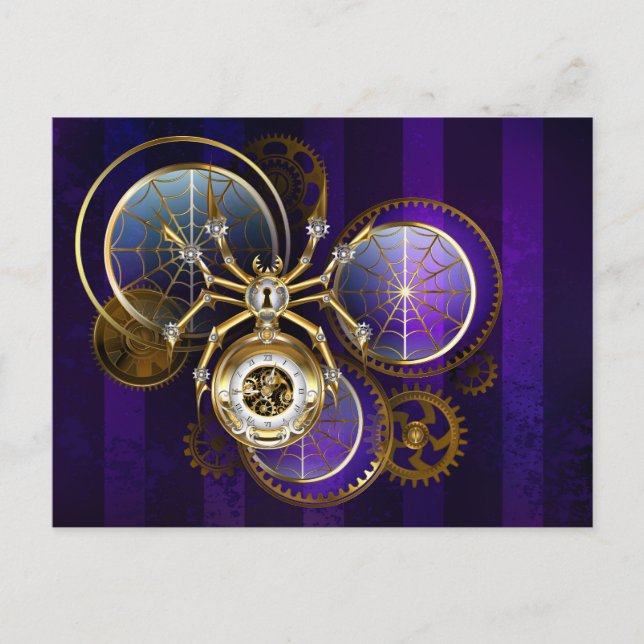 Steampunk Spider på Lila Background Helg Vykort (Framsida)