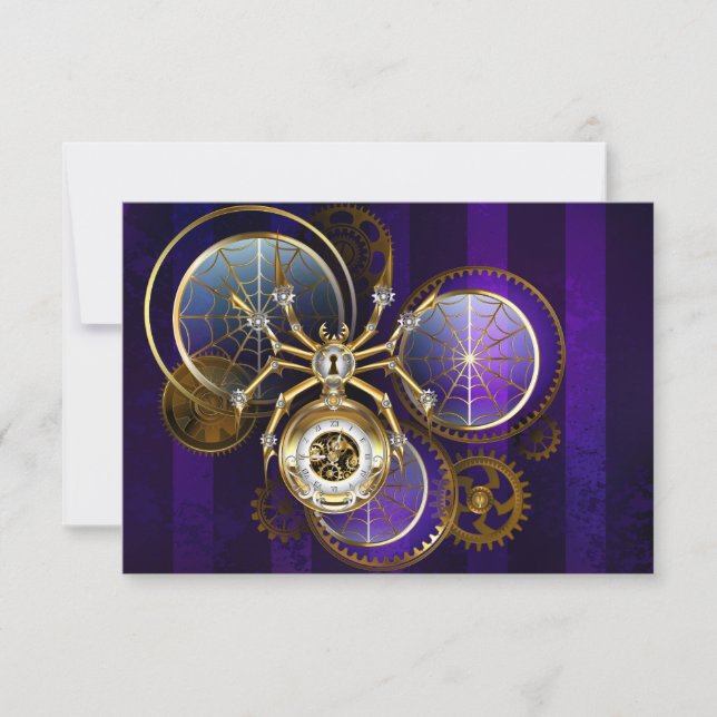 Steampunk Spider på Lila Background Inbjudningar (Framsida)