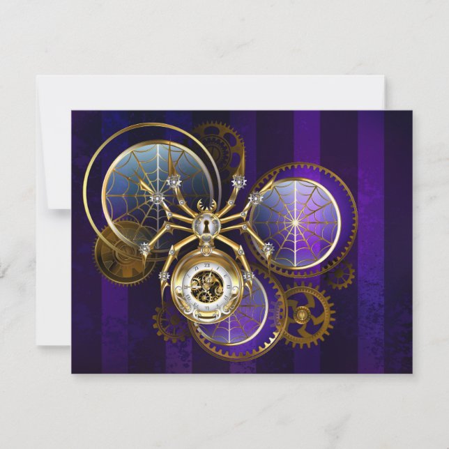 Steampunk Spider på Lila Background Inbjudningar (Framsida)
