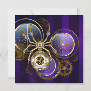 Steampunk Spider på Lila Background Inbjudningar