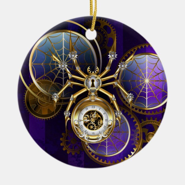 Steampunk Spider på Lila Background Julgransprydnad Keramik (Framsidan)