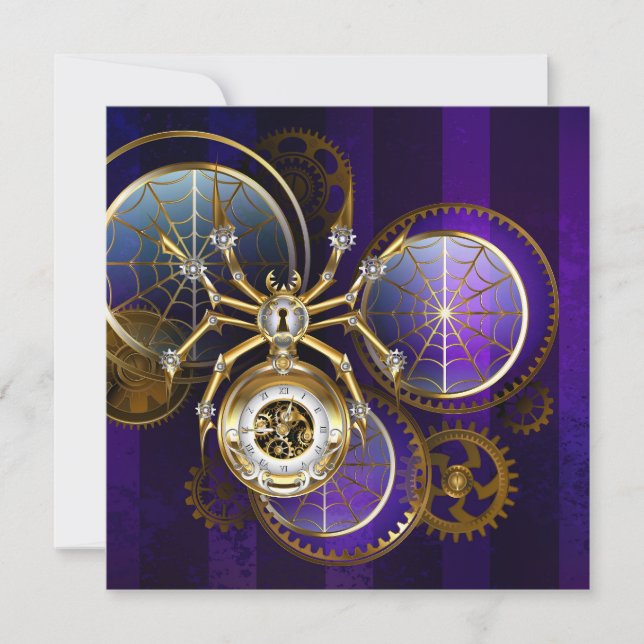 Steampunk Spider på Lila Background Julkort (Framsida)