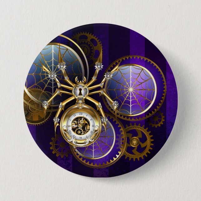 Steampunk Spider på Lila Background Knapp (Framsida)