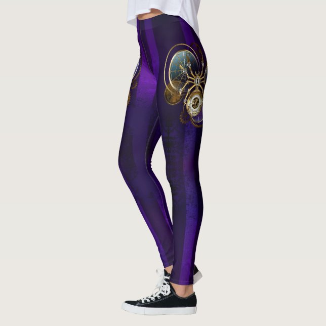 Steampunk Spider på Lila Background Leggings (Vänster)