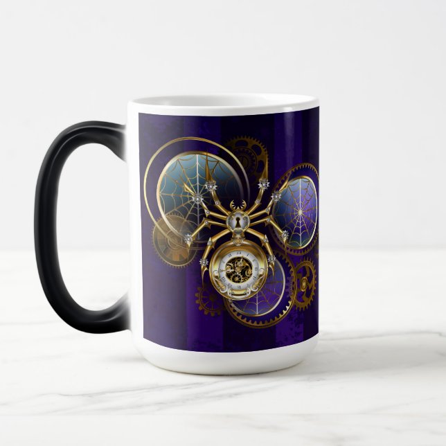 Steampunk Spider på Lila Background Magisk Mugg (Vänster)
