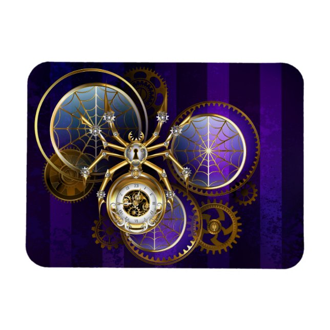 Steampunk Spider på Lila Background Magnet (Horisontell)