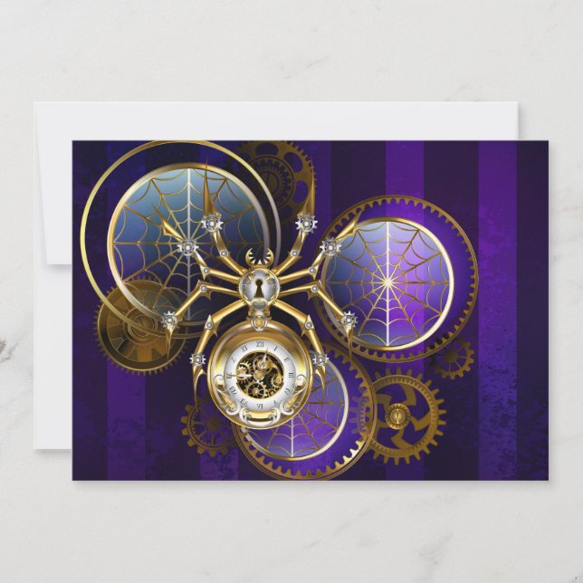 Steampunk Spider på Lila Background Spara Datumet (Framsida)