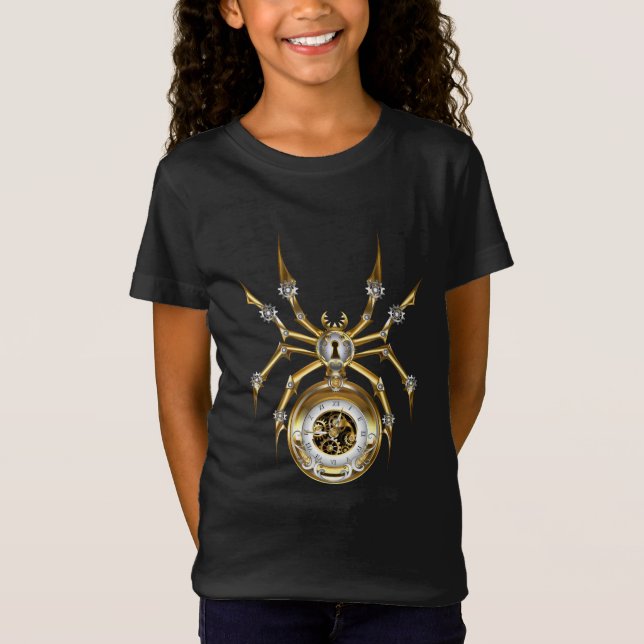 Steampunk Spider på Lila Background T Shirt (Framsida)