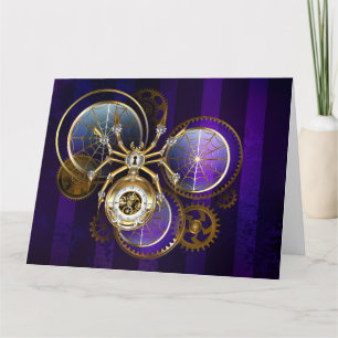 Steampunk Spider på Lila Background Tack Kort