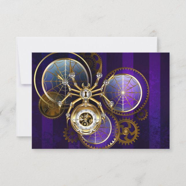 Steampunk Spider på Lila Background Tack Kort (Framsida)