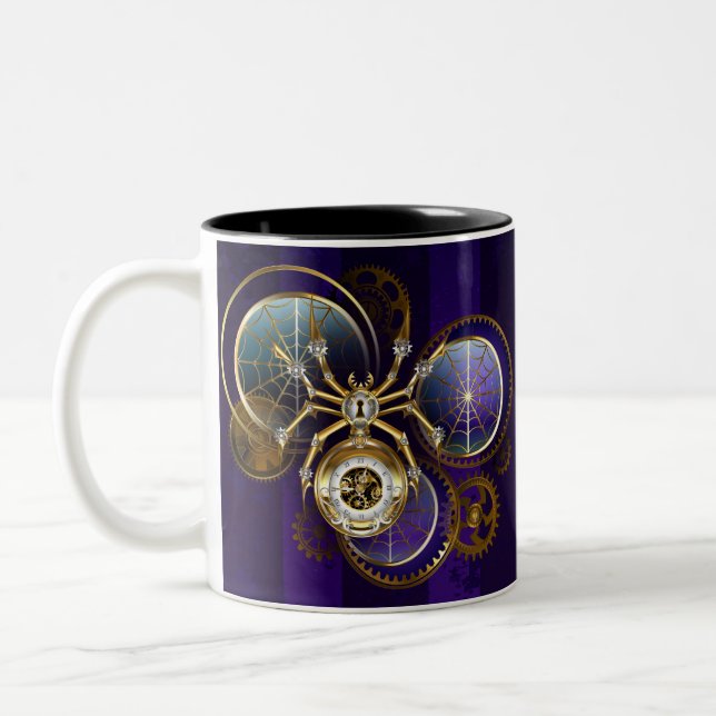 Steampunk Spider på Lila Background Två-Tonad Mugg (Vänster)