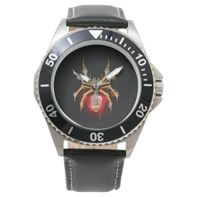 Steampunk spider på svart armbandsur (Framsida)