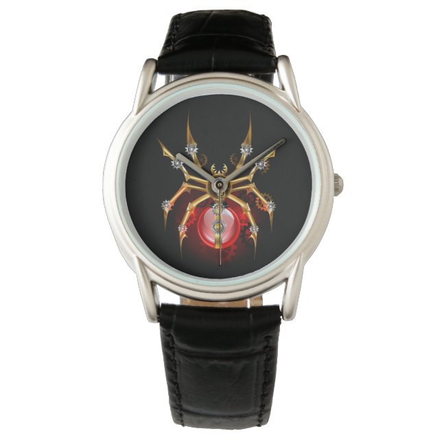 Steampunk spider på svart armbandsur (Framsida)