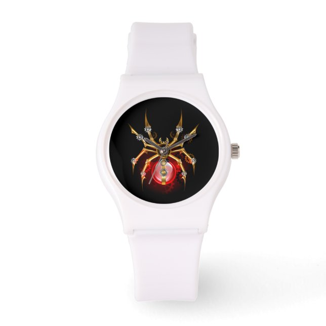 Steampunk spider på svart armbandsur (Framsida)